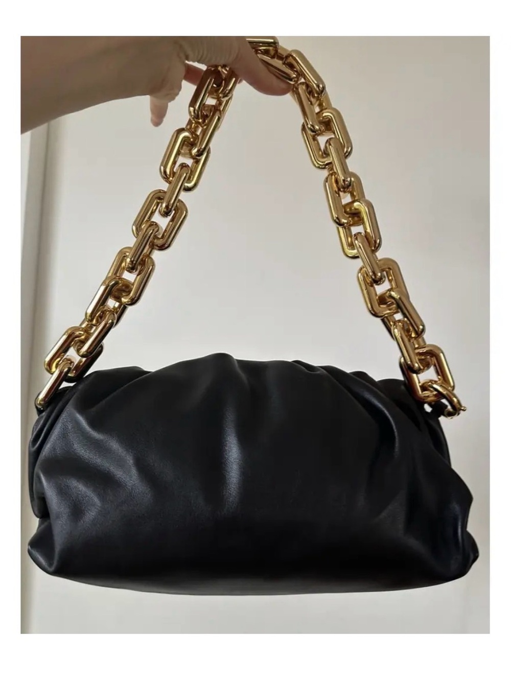 Black Shoulder Bag with Gold Chain Handle